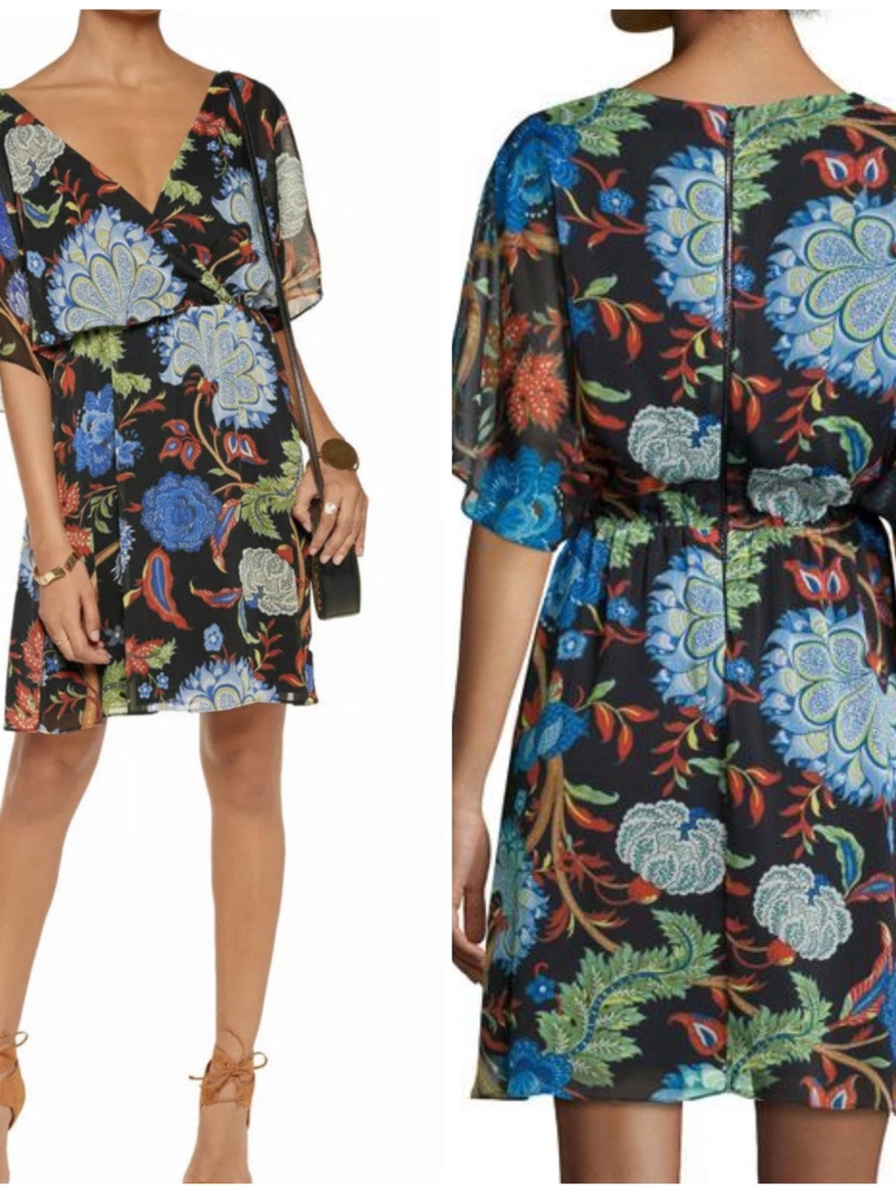 Alice + Olivia Cay Flutter Sleeve Mini Dress‎ in Alder Floral Print